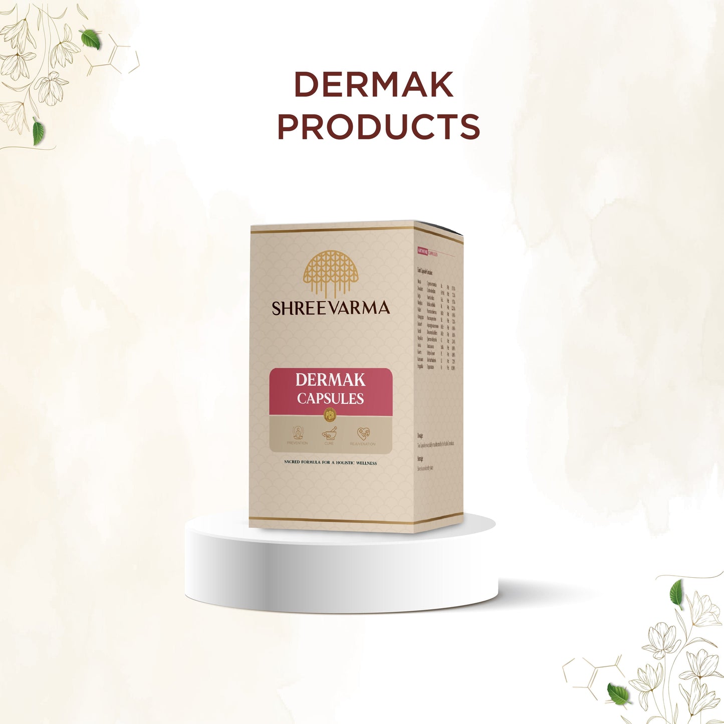 shreevarma Capsule Dermak Capsule for Skin Conditions | Ayurvedic Supplement for Psoriasis | Eczema & Acne | Restores Pigmentation | Turmeric | Neem — 60 Capsules