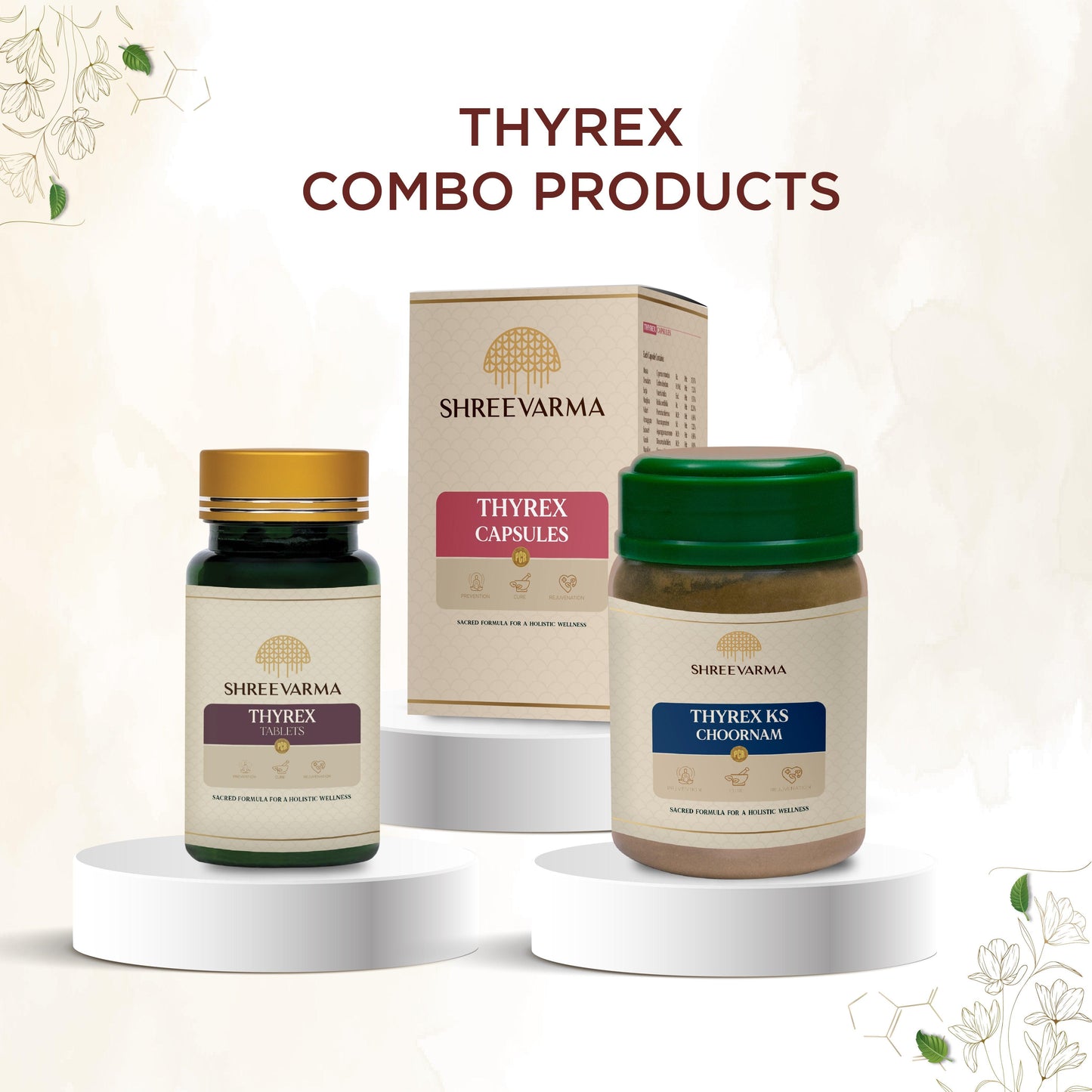 shreevarma Capsule Thyrex Capsules for Thyroid | Ayurvedic Supplement for Hypothyroidism and Hyperthyroidism | Prevents Hair Loss | Manages Weight | Anti-Inflammatory | Balances Hormones – 60 Capsules
