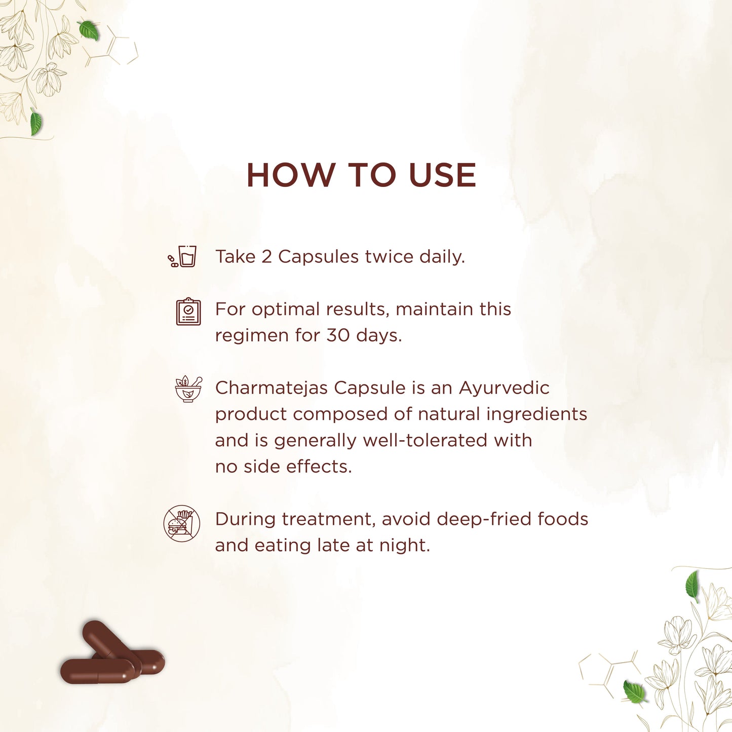shreevarma Charmatejas Capsule for Skin Conditions | Ayurvedic Supplement for Psoriasis | Eczema | Restores Pigmentation | Tulasi | Turmeric | Neem | Clear and Glowing Skin — 60 Capsules
