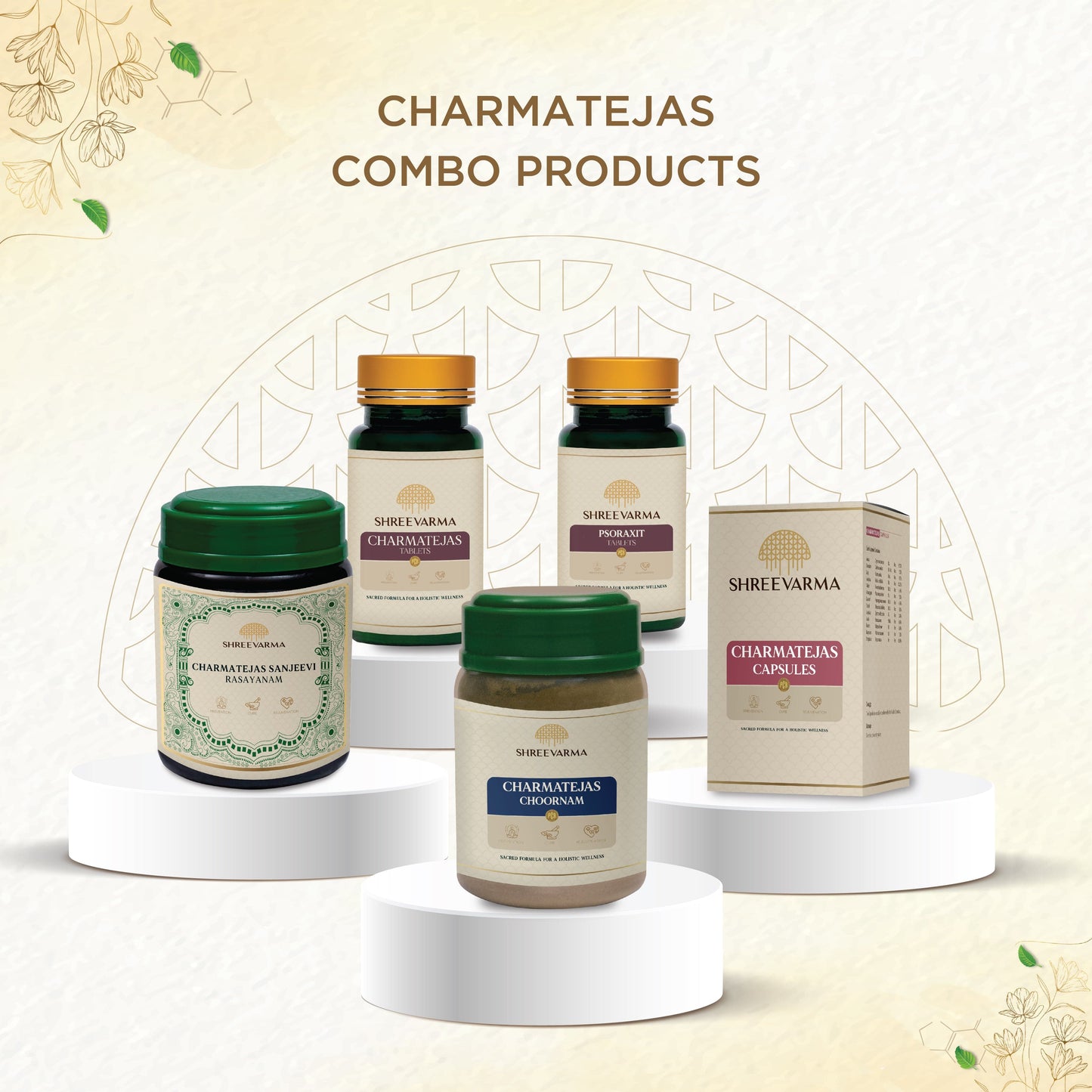 shreevarma CharmaThejas Choornam for Skin Conditions | Ayurvedic Supplement for Psoriasis | Eczema | Restores Pigmentation | Tulasi | Turmeric | Clear and Glowing Skin | 100G
