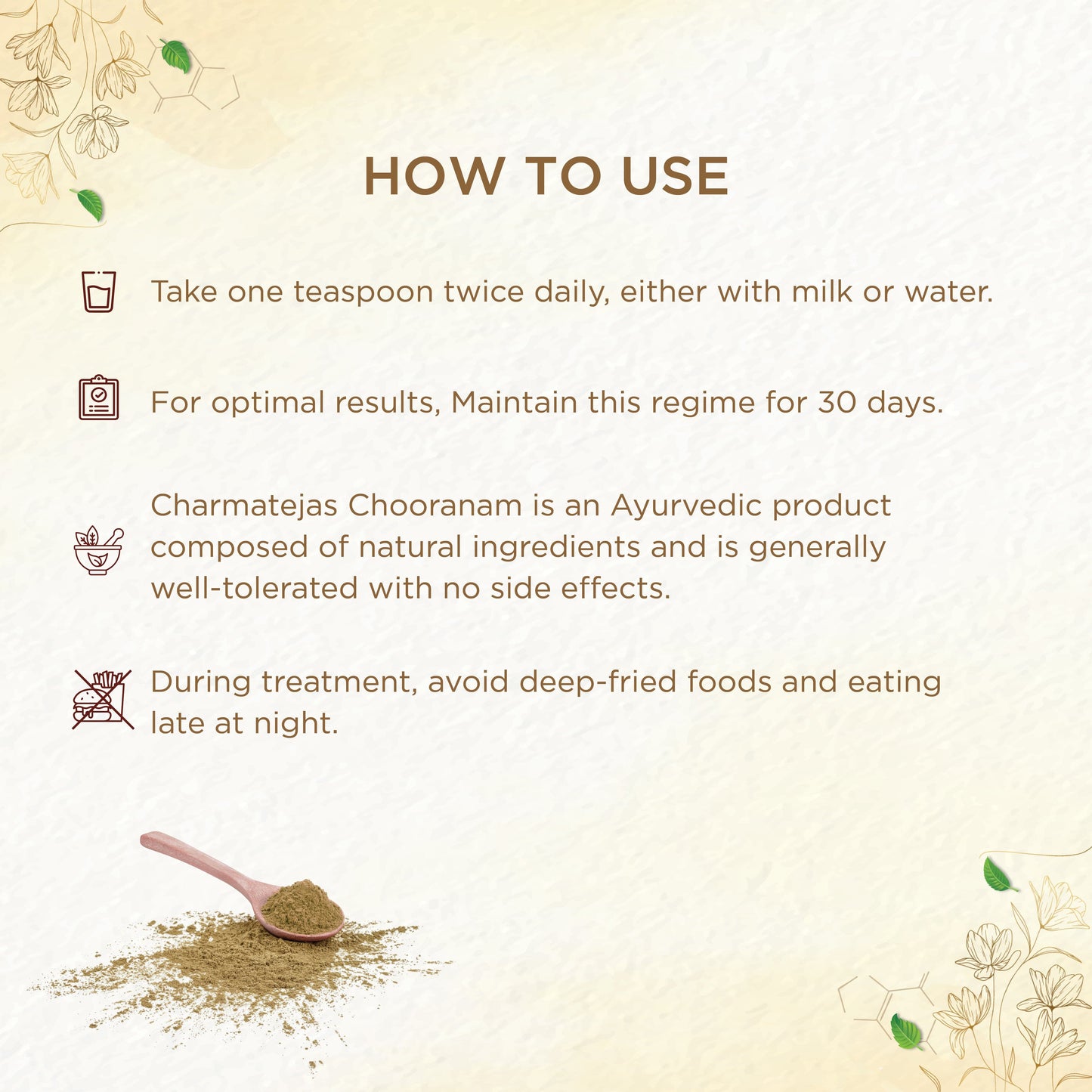 shreevarma CharmaThejas Choornam for Skin Conditions | Ayurvedic Supplement for Psoriasis | Eczema | Restores Pigmentation | Tulasi | Turmeric | Clear and Glowing Skin | 100G