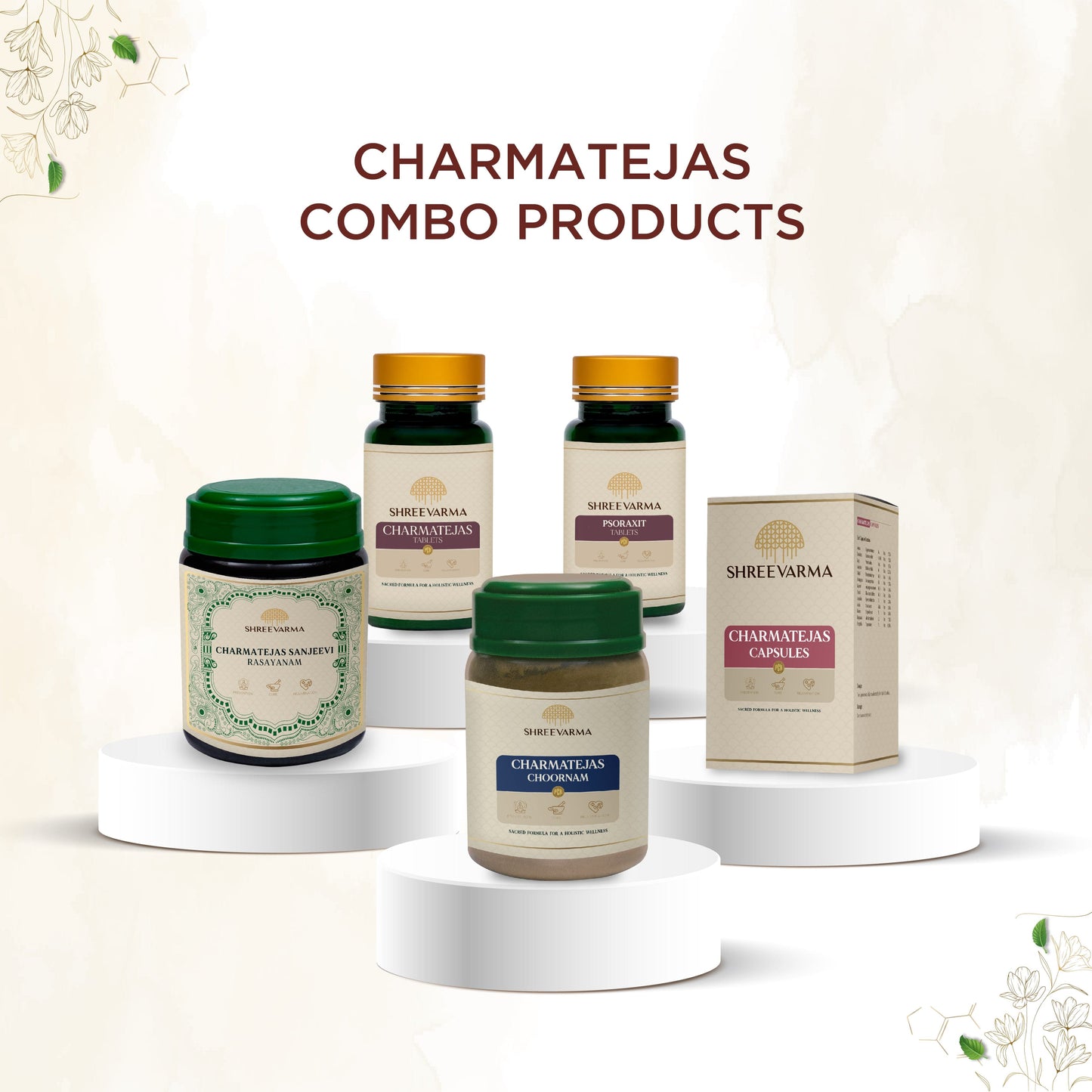 shreevarma CharmaThejas Tablet for Skin Conditions | Ayurvedic Supplement for Psoriasis | Eczema | Restores Pigmentation | Tulasi | Turmeric | Neem | Clear and Glowing Skin — 60 Tablets
