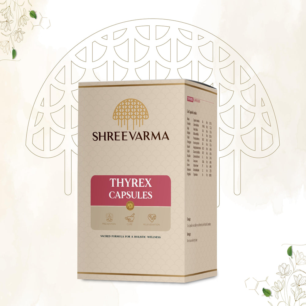 shreevarma Capsule Thyrex Capsules for Thyroid | Ayurvedic Supplement for Hypothyroidism and Hyperthyroidism | Prevents Hair Loss | Manages Weight | Anti-Inflammatory | Balances Hormones – 60 Capsules