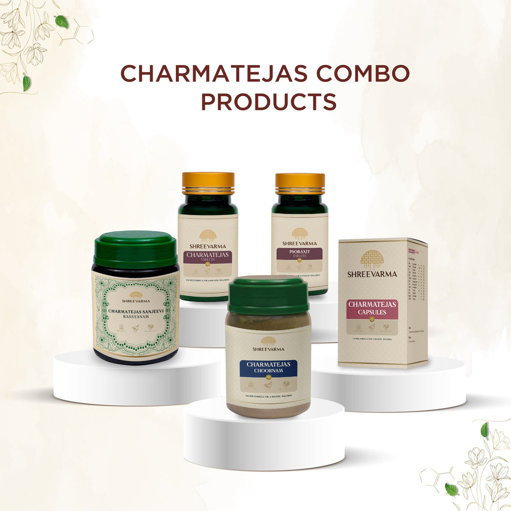 shreevarma Charmatejas Capsule for Skin Conditions | Ayurvedic Supplement for Psoriasis | Eczema | Restores Pigmentation | Tulasi | Turmeric | Neem | Clear and Glowing Skin — 60 Capsules