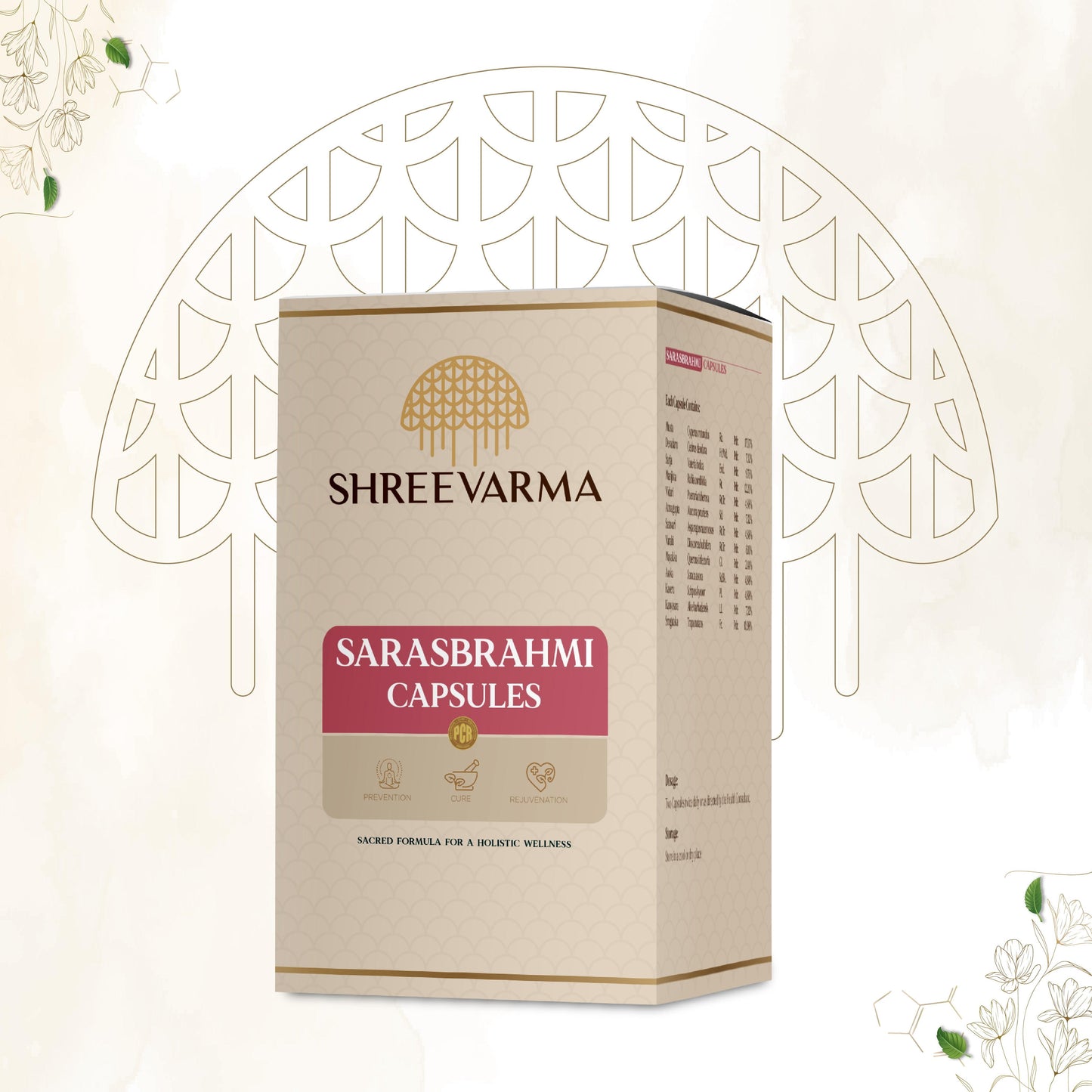 shreevarma Saras Brahmi Capsules for Brain Health  | Memory Boosting Ayurvedic Supplement | Enhances Focus and Concentrate | Ashwagandha | Brahmi – 60 Capsules